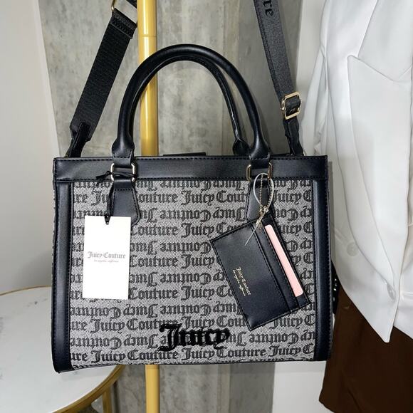 Juicy Couture Can't Tame Her Top Handle Structured Tote in Black Beige - Picture 7 of 15